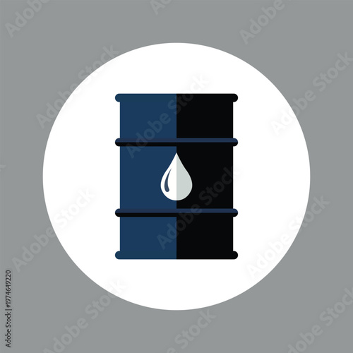 Oil Barrel Icon: A stylized illustration of a blue oil barrel with a prominent white droplet, symbolizing energy resources and the oil industry.