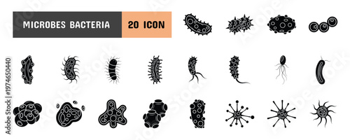 20 Microbes Bacteria Glyph Icon Illustration Set