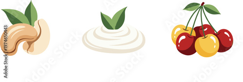 Healthy Snacks Set with Cashew, Yogurt, and Cherries for Wellness and Diet