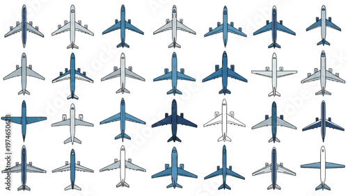 Various airplanes in vector CAD design flying high in the sky