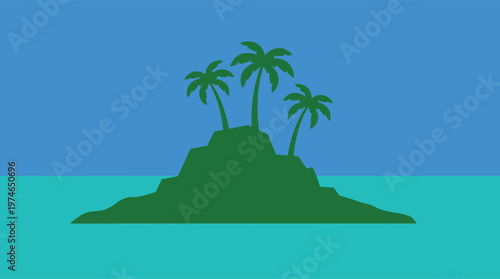 A serene island with palm trees.