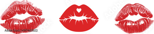 Collection of Red Lips with Kiss Marks and Heart Shaped Print for Love, Romance, and Valentine's Day Designs
