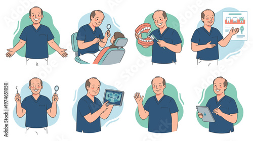Professional Dental Care Healthcare Character Set Illustrating Medical Poses And Activities