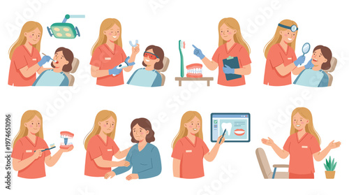 Comprehensive Character Set Illustrating Dental Care, Healthcare, and Medical Poses with Engaging Activities