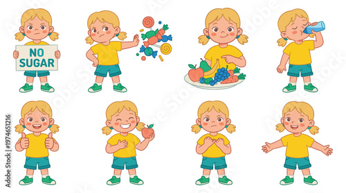 Healthy Choices Character Set Child's Dental Care, Healthcare Poses and Activities Collection