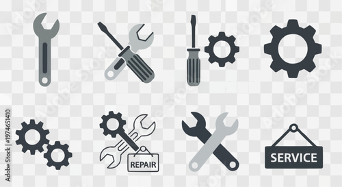 Tools and Service Icons Set Vector – Wrench, Screwdriver, Gear Settings Repair Glyph Icons Collection