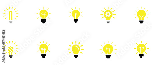 Collection of electric lamp icon set. Containing innovation, solution, electricity, creative thinking and more. Minimalist Vector Illustration for Innovation and smart technology.