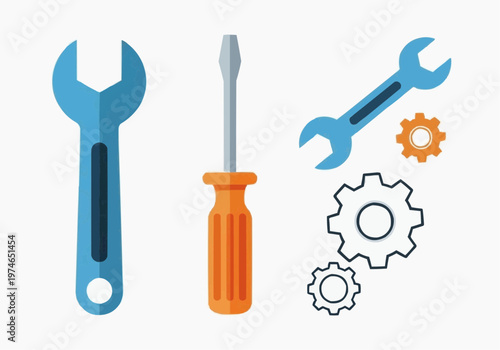 Tools and Service Icons Set Vector – Wrench, Screwdriver, Gear Settings Repair Glyph Icons Collection
