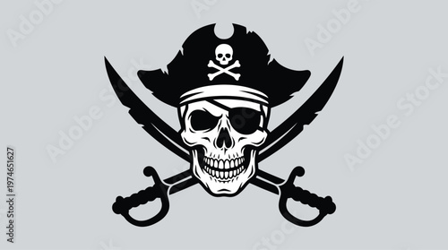 Pirate skull symbol with crossed swords.