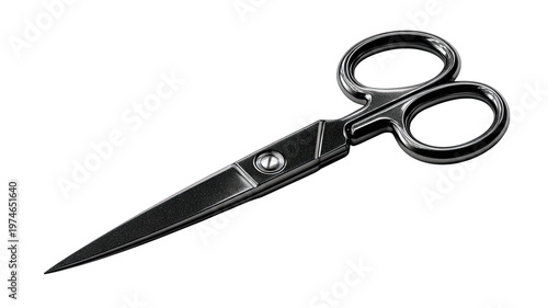 Sleek professional metallic scissors with shiny handles and textured blades neatly closed isolated on transparent backgr