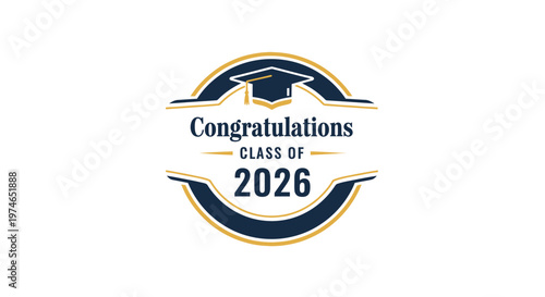 Graduation celebration design announcing the class of 2026 with a modern emblem and academic cap motif in a sleek style for