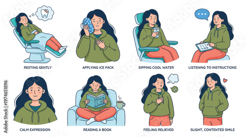 Illustrative Character Set of Dental Care Healthcare Medical Poses for Patient Recovery Activities
