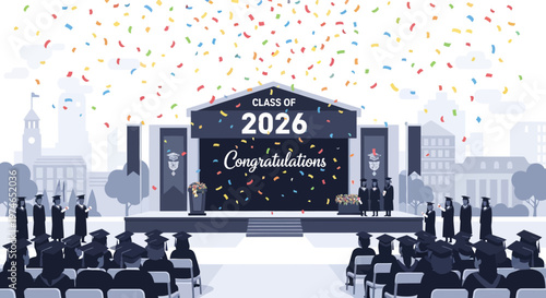 Celebration of the Graduation Ceremony for the Class of 2026 with Festive Confetti and Formal Attire