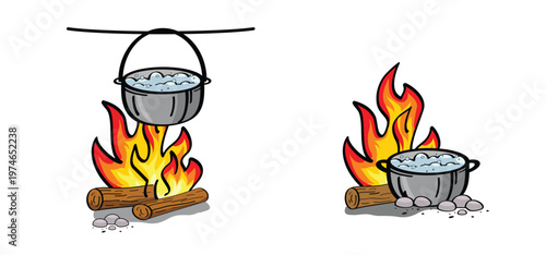 kitchen, cook tools. Fire flames icon set. Bonfire, heat wildfire or campfire concept. Cartoon burn power fiery. Ablaze. Red, orange and yellow fire flames. Torch flame. Inferno fire.