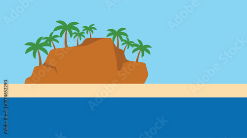 A cartoon island with palm trees.