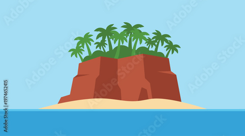 A cartoon illustration of a tropical island.