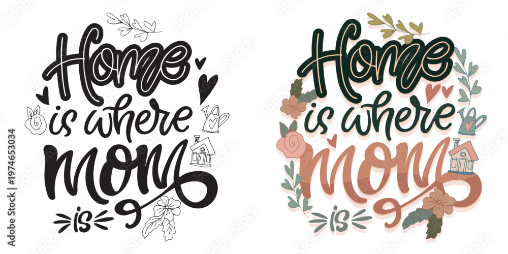 Obraz premium Lettering about mom. Happy Mother's Day - cute trendy hand dtawm doodle lettering print. T-shirt design, mug print, sticker.