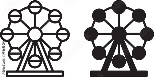 Set of two Ferris wheel icons in outline and filled styles for ride and silhouette