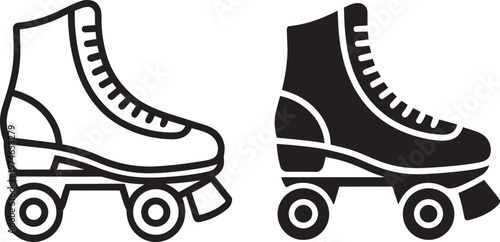 Set of two roller skate icons outline and solid fill styles for inline skates and shoe