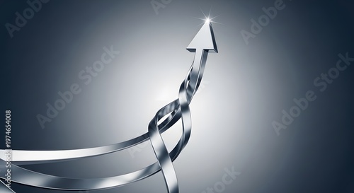 Shiny Metallic Ribbons Twisting Upward Arrow Symbol