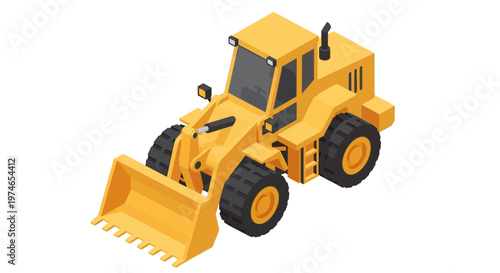 Isometric Yellow Front Loader Construction Vehicle Illustration