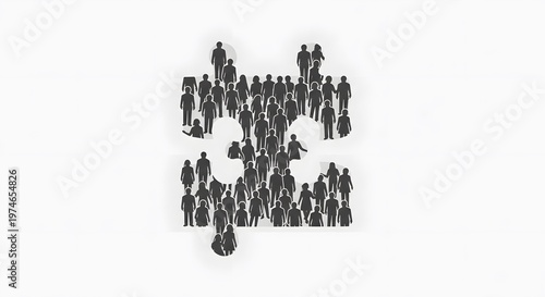 Silhouetted People Puzzle Group in White Space