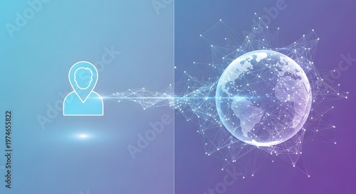 Transparent Person Icon Connecting to Global Network with Globe