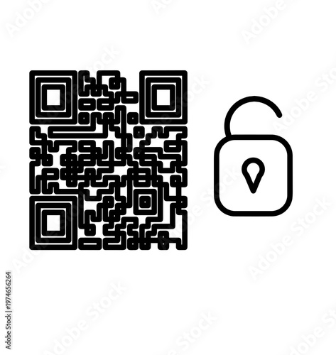 QR code with open lock icon, secure access and authentication concept isolated on transparent background