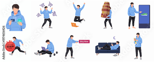 Modern Flat Character Lifestyle Activity Concept Illustration Set Various Poses