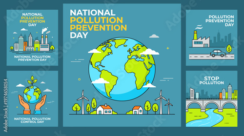 National Pollution Prevention Day posters promoting pollution prevention, recycling, waste reduction, and a healthy Earth.