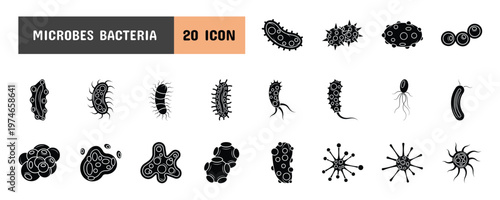 20 Microbes Bacteria Glyph Icon Illustration Set