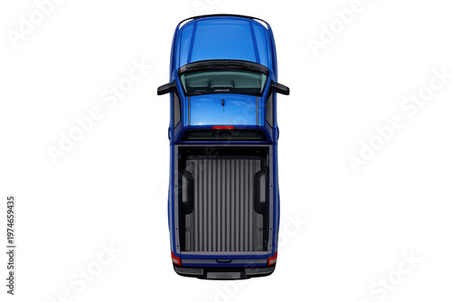 Blue pickup truck overhead view with transparent background