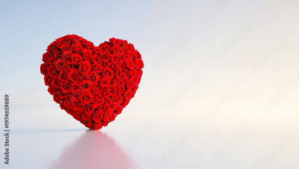 Fototapeta premium Heart shape made of red roses on a clean background 