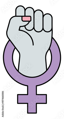 Cartoon illustration of feminist power fist combined with venus symbol depicting women's empowerment for social and activist design