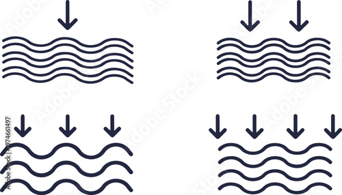 Set of wavy lines icons with upward and downward arrows indicating movement