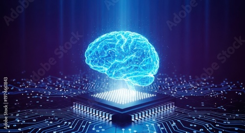 Digital brain concept on a microchip for artificial intelligence