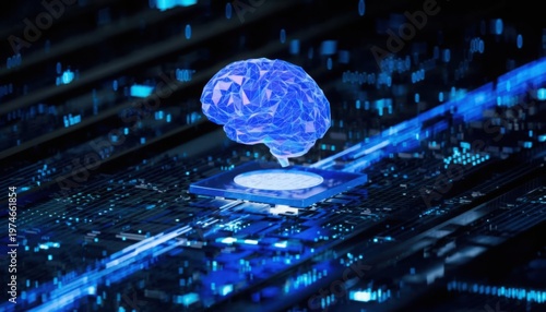 Digital brain concept on circuit board background