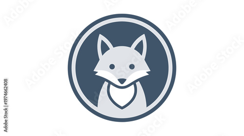 Cute Fox Head Icon in Circle, Minimalist Geometric Animal Logo Design
