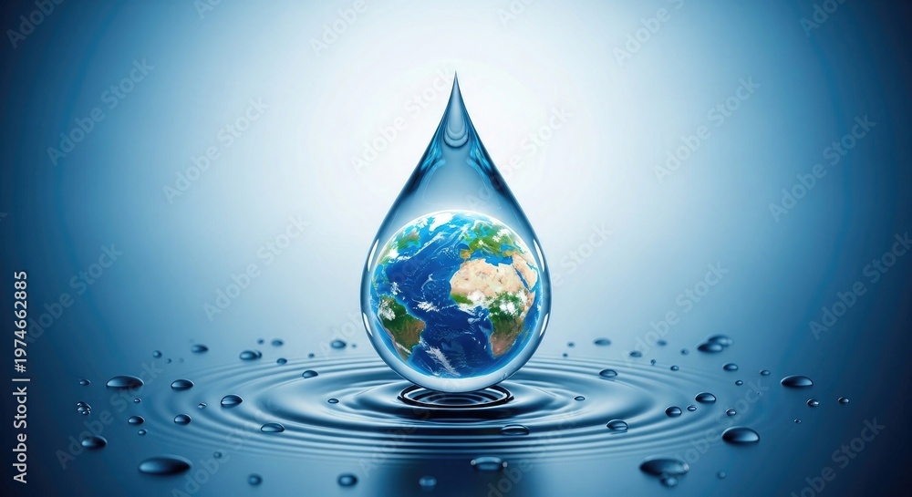 Fototapeta premium World ocean day a single water drop reflects earth highlighting ocean conservation sustainability