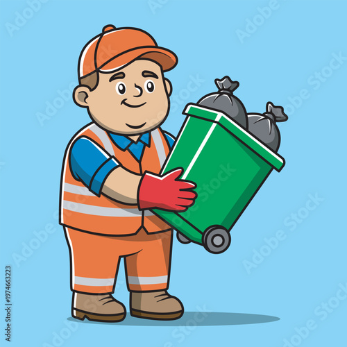 Sanitation Worker Carrying Trash Bin