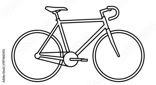 Simple line drawing of a road bicycle viewed from the side in black and white