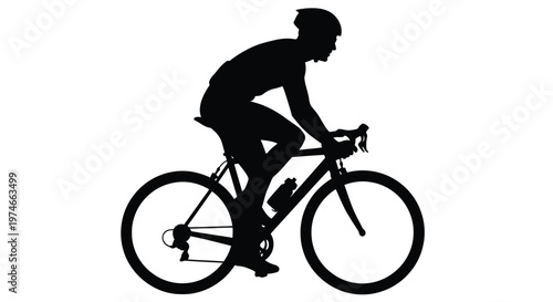 Silhouette of a cyclist riding a road bike against a white background