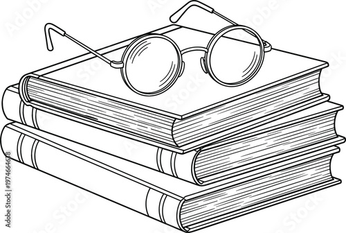 Stack of Books with Glasses Vector Illustration for Education, Learning, and Knowledge Designs