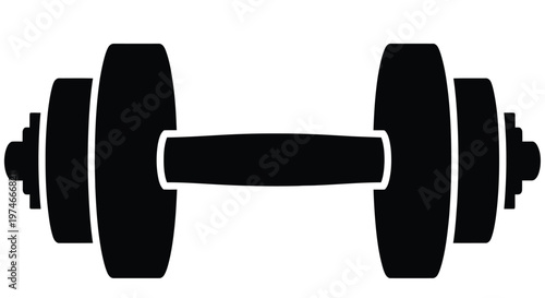 Black silhouette of a barbell dumbbell isolated on a white background