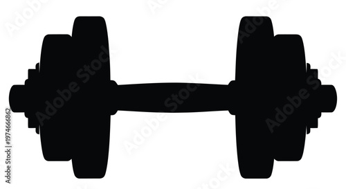A black silhouette of a dumbbell against a plain white background