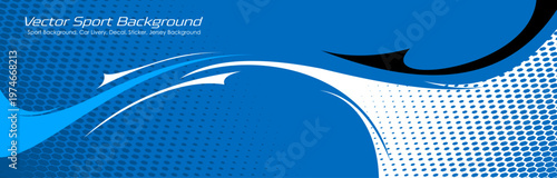 Abstract racing car wrap decal with dynamic wave design in blue color. Vector vinyl wrap template for vehicle graphics EPS 10