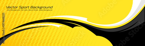 Abstract racing car wrap decal with dynamic wave design in yellow color. Vector vinyl wrap template for vehicle graphics EPS 10