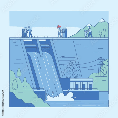 Hydroelectric Dam Generating Clean Energy with Workers.