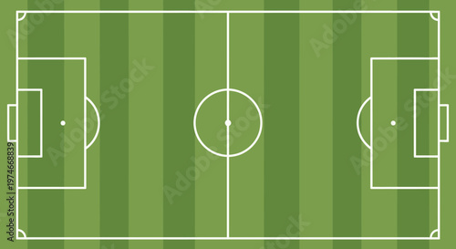Top view of a soccer football field with green grass and white markings.