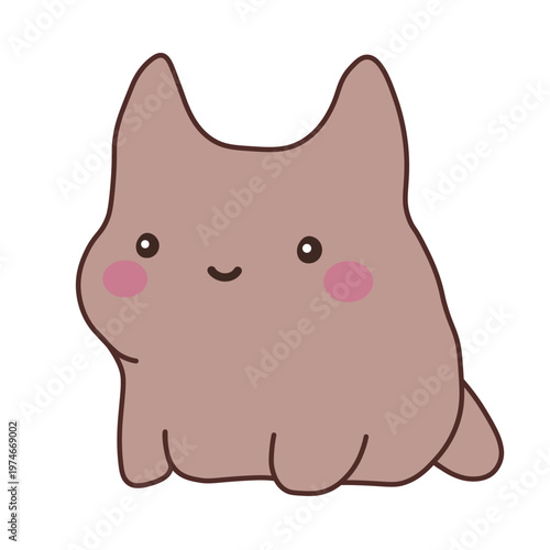 Cute brown cat. Pet happy and smiling. Vector cartoon illustration. Isolated on white background. Kawaii.